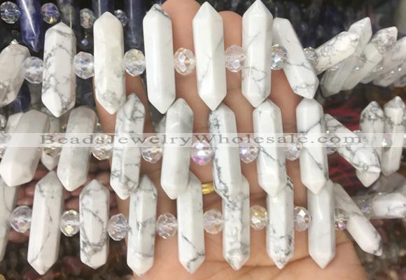 CBBS75 15 inches 8*30mm - 9*33mm hexahedral prism white howlite beads