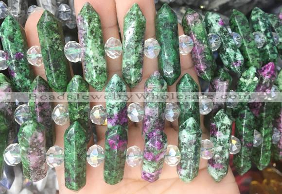 CBBS76 15 inches 8*30mm - 9*33mm hexahedral prism ruby zoisite beads