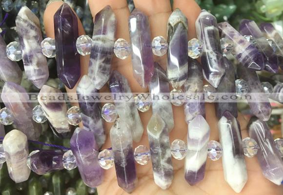 CBBS79 15 inches 8*30mm - 9*33mm hexahedral prism dogtooth amethyst beads