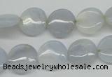 CBC33 15.5 inches 14mm flat round blue chalcedony beads wholesale