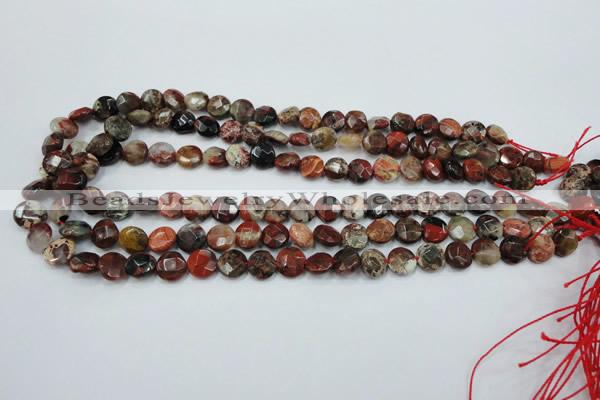 CBD45 15.5 inches 10mm faceted coin brecciated jasper gemstone beads