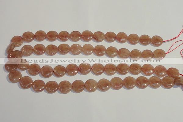 CBQ17 15.5 inches 14mm flat round strawberry quartz beads wholesale