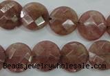 CBQ243 15.5 inches 14mm faceted coin strawberry quartz beads