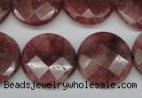 CBQ281 15.5 inches 20mm faceted coin strawberry quartz beads