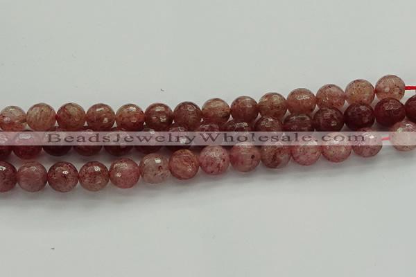 CBQ333 15.5 inches 10mm faceted round strawberry quartz beads