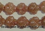 CBQ37 15.5 inches 15mm carved flower strawberry quartz beads