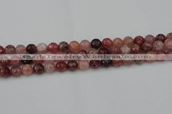 CBQ413 15.5 inches 10mm faceted round strawberry quartz beads