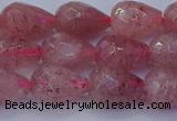 CBQ453 15.5 inches 10*14mm faceted teardrop strawberry quartz beads