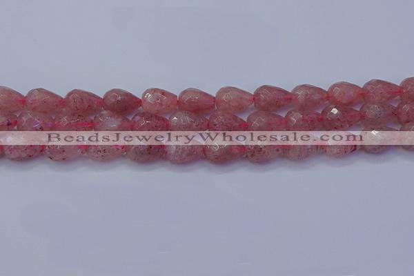 CBQ454 15.5 inches 12*16mm faceted teardrop strawberry quartz beads