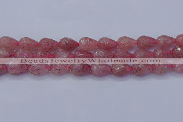 CBQ455 15.5 inches 13*18mm faceted teardrop strawberry quartz beads