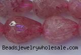 CBQ456 15.5 inches 15*20mm faceted teardrop strawberry quartz beads