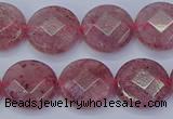 CBQ460 15.5 inches 12mm faceted coin strawberry quartz beads