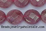 CBQ461 15.5 inches 14mm faceted coin strawberry quartz beads