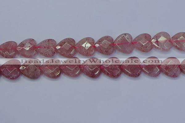 CBQ471 15.5 inches 16mm faceted heart strawberry quartz beads