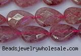 CBQ476 15.5 inches 10*14mm faceted flat teardrop strawberry quartz beads