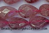 CBQ478 15.5 inches 13*18mm faceted flat teardrop strawberry quartz beads