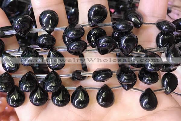 CBQ510 Top drilled 9*12mm flat teardrop natural black quartz beads