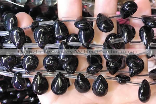 CBQ511 Top drilled 10*14mm flat teardrop natural black quartz beads