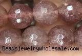 CBQ573 15.5 inches 10mm faceted round strawberry quartz beads