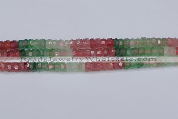 CBQ675 15.5 inches 4*7mm faceted rondelle mixed strawberry quartz beads