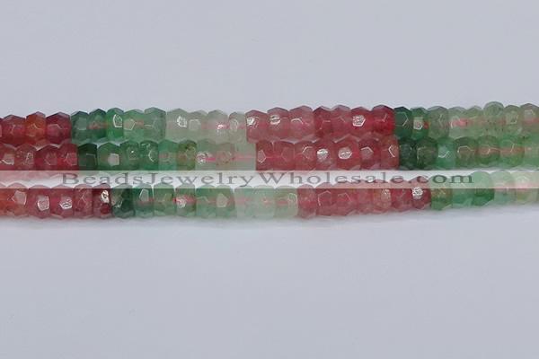 CBQ676 15.5 inches 5*9mm faceted rondelle mixed strawberry quartz beads