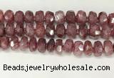 CBQ713 15.5 inches 6*13mm - 8*14mm faceted tyre strawberry quartz beads