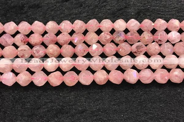 CBQ720 15.5 inches 10mm faceted nuggets strawberry quartz beads