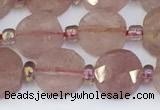 CBQ750 15.5 inches 8mm faceted coin strawberry quartz beads