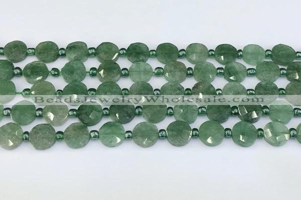 CBQ754 15.5 inches 10mm faceted coin green strawberry quartz beads