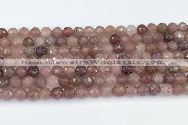 CBQ762 15 inches 7mm faceted round strawberry quartz beads