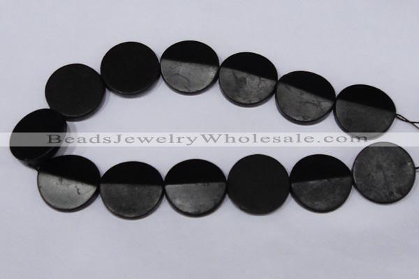 CBS21 15.5 inches 30mm coin black stone beads wholesale