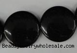 CBS245 15.5 inches 25mm flat round blackstone beads wholesale