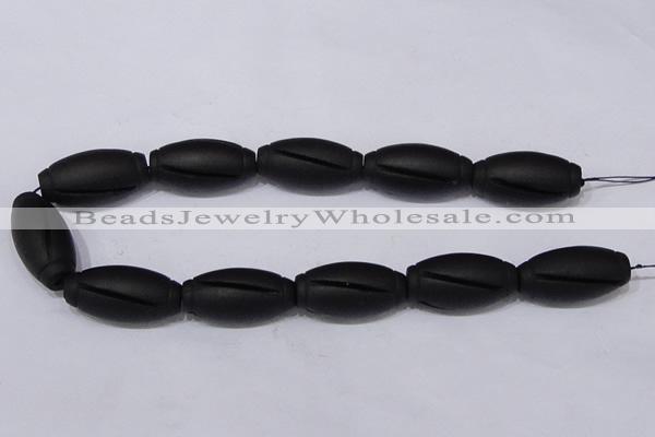 CBS29 15.5 inches 18*36mm carved drum black stone beads wholesale