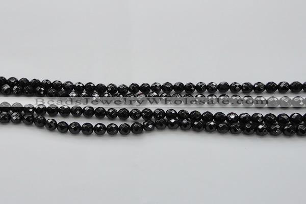 CBS522 15.5 inches 6mm faceted round A grade black spinel beads