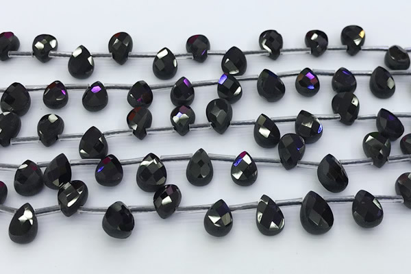 CBS550 15.5 inches 6*9mm faceted flat teardrop black spinel beads