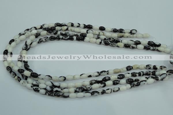 CBW117 15.5 inches 6*8mm rice black & white jasper beads