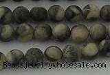 CBW161 15.5 inches 6mm round matte black fossil jasper beads