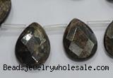 CBZ505 Top-drilled 10*14mm faceted flat teardrop bronzite gemstone beads