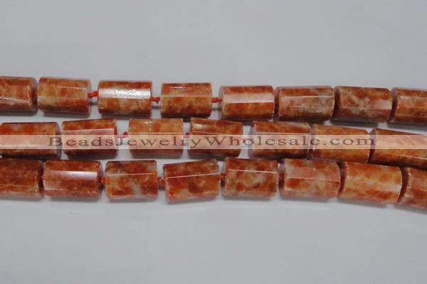 CCA471 15.5 inches 15*22mm faceted tube orange calcite gemstone beads