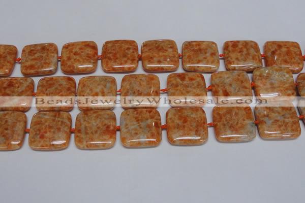 CCA494 15.5 inches 25mm square orange calcite gemstone beads