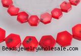 CCB10 5pcs 15.5 inches 9mm & 12mm hexagon red coral beads Wholesale