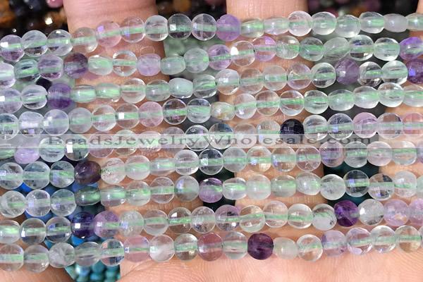 CCB1034 15 inches 4mm faceted coin fluorite beads