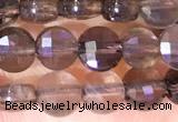 CCB1056 15 inches 4mm faceted coin smoky quartz beads