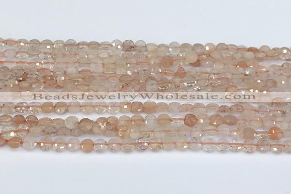 CCB1140 15 inches 4mm faceted coin strawberry quartz beads