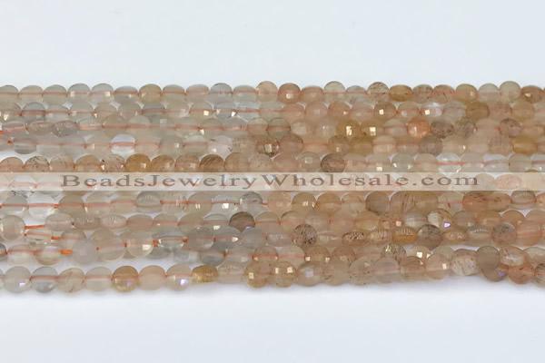 CCB1155 15 inches 4mm faceted coin sunstone beads