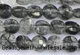 CCB1172 15 inches 4mm faceted coin black rutilated quartz beads