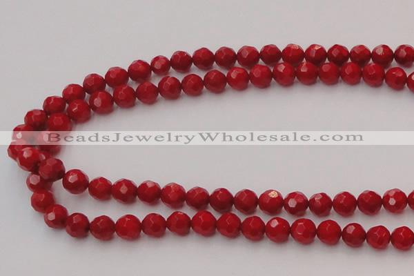 CCB122 15.5 inches 6mm faceted round red coral beads wholesale