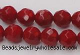 CCB123 15.5 inches 7mm faceted round red coral beads wholesale