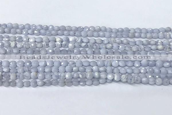 CCB1367 15 inches 4mm faceted coin blue lace agate beads