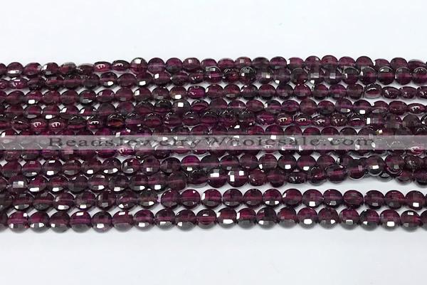 CCB1395 15 inches 4mm faceted coin red garnet beads